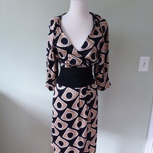 DVF Black Gold Lanii silk wrap dress